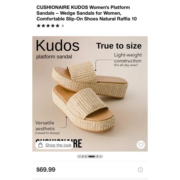 Cushionaire Kudos Platform Wedge Sandals Women Natural Espadrille Comfort Sz 8M - Picture 5 of 16